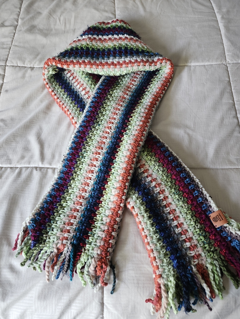Handmade Striped Crochet Scarf | Colorful Fringed Winter Scarf | 61" Hand Made
